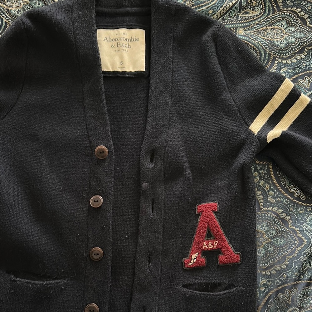 Abercrombie & Fitch navy Cardigan with Red Patch